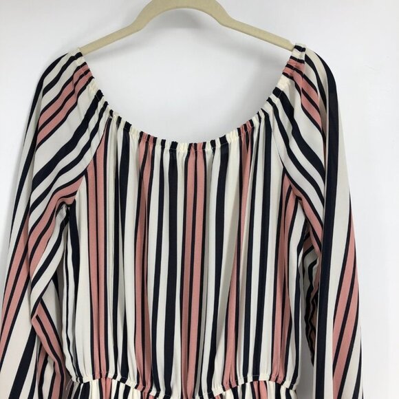 Charlotte Russe Blush Toned Pin Striped Off The Shoulder Short Romper size M - Picture 11 of 16